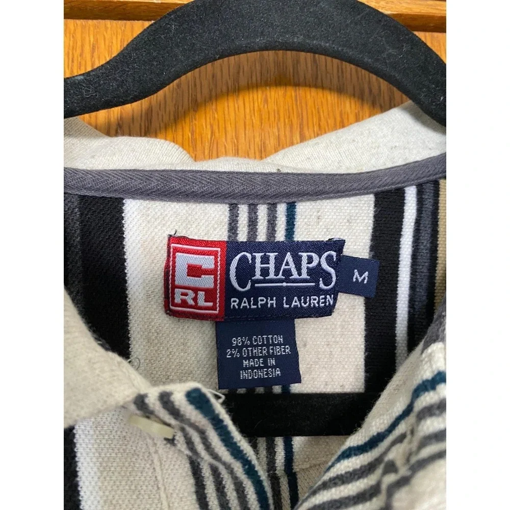 Vintage 1990s Chaps Ralph Lauren Mens Striped Rugby Polo Shirt Medium Cotton Y2K